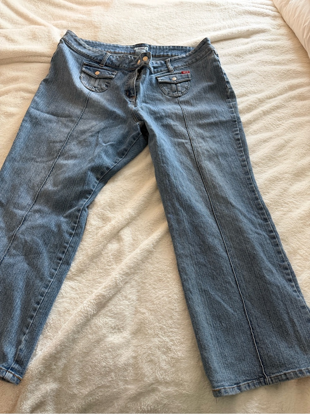 MXM Women's Light Blue Flare Jeans with Front Patch Pockets